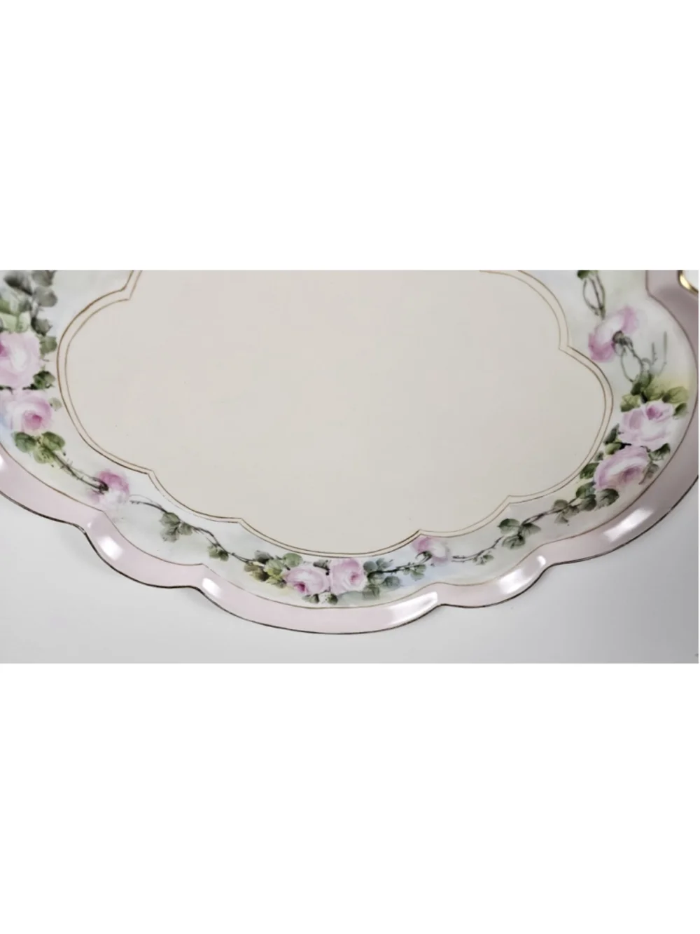 Antique GDA Limoges France Vanity Tray Hand Painted Pink Roses Gold Trim 1900